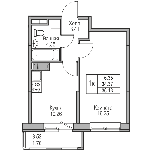 1-комнатная 36.13 м²