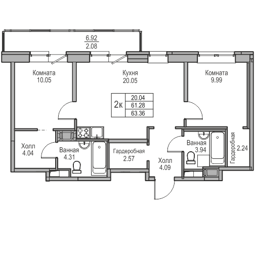 3-к eвро 63.36 м²