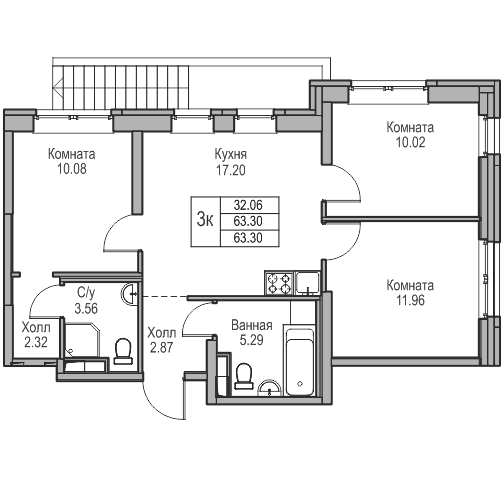 4-к eвро 63.3 м²