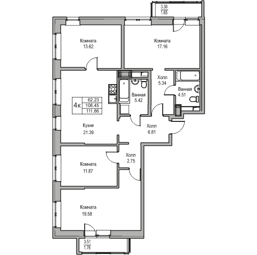 4-комнатная 111.86 м²