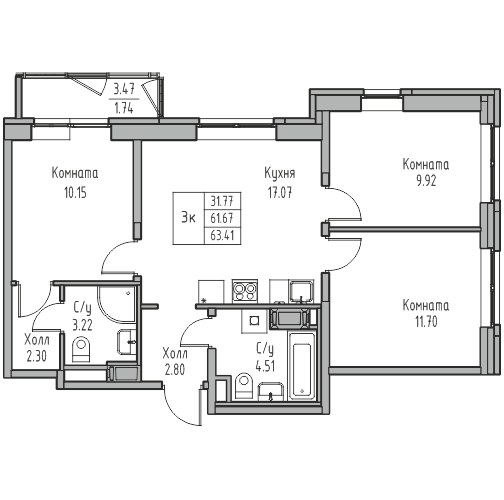 4-к eвро 63.41 м²