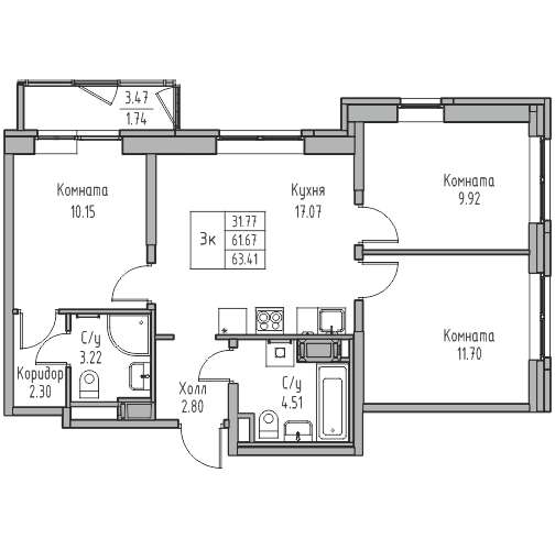 4-к eвро 63.41 м²