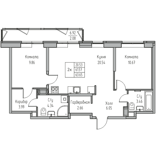 3-к eвро 63.65 м²