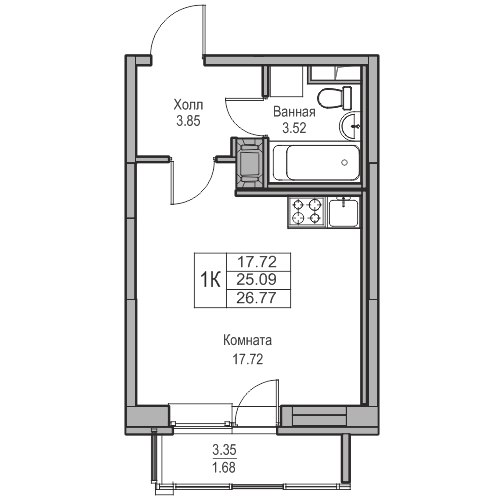 Студия 26.77 м²