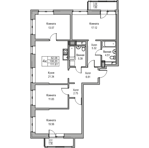 4-комнатная 111.61 м²