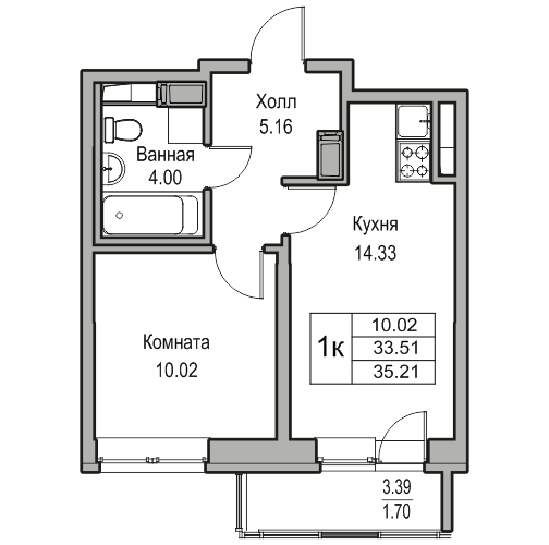 2-к eвро 35.21 м²