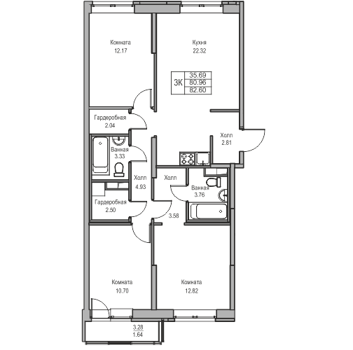 4-к eвро 82.6 м²