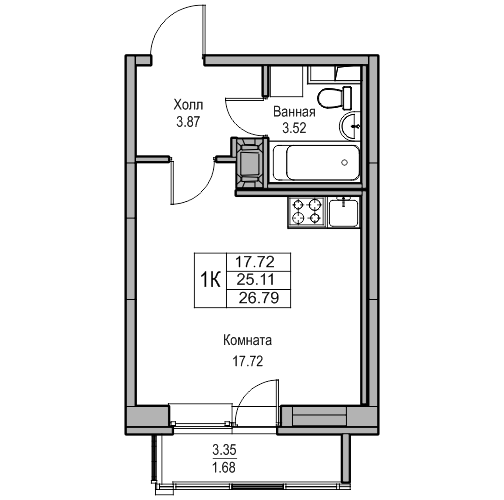 Студия 26.79 м²