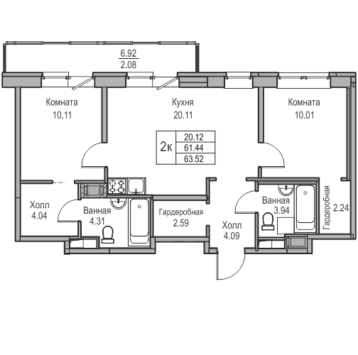 3-к eвро 63.52 м²