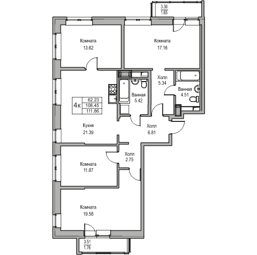 4-комнатная 111.86 м²