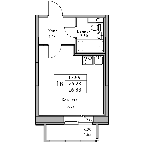 Студия 26.88 м²