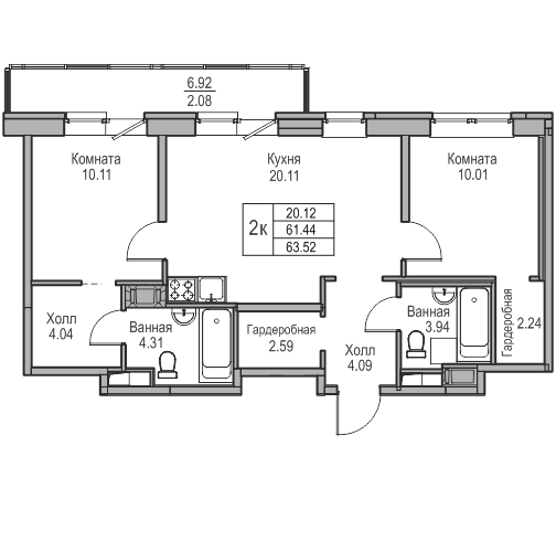 3-к eвро 63.52 м²