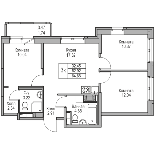 4-к eвро 64.66 м²