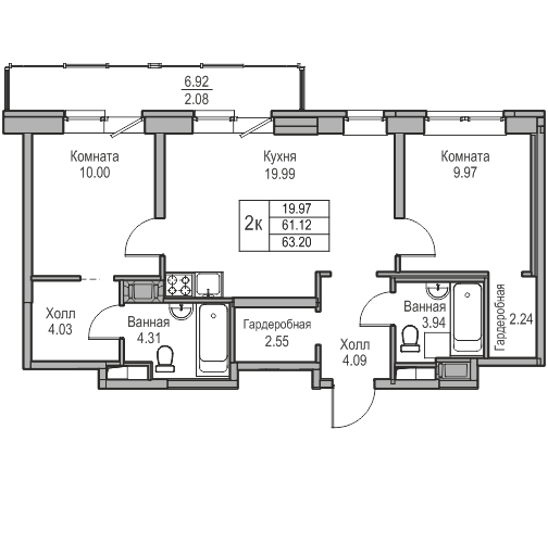 3-к eвро 63.2 м²