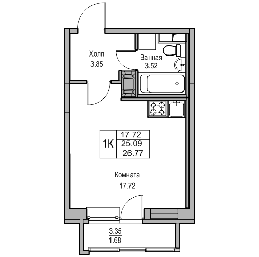 Студия 26.77 м²