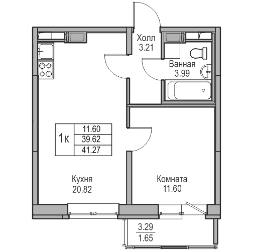 2-к eвро 41.27 м²