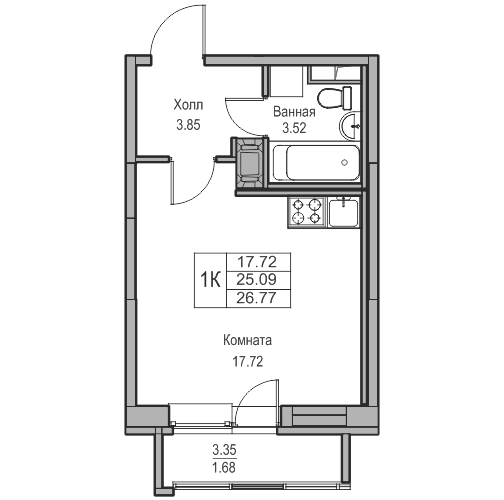 Студия 26.77 м²