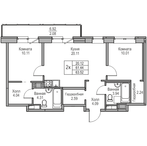 3-к eвро 63.52 м²