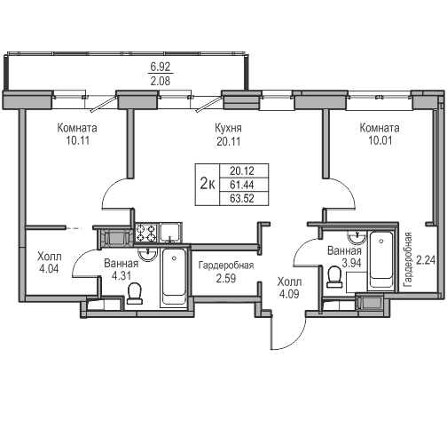 3-к eвро 63.52 м²