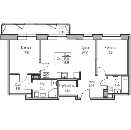 2-комнатная 63.65 м²